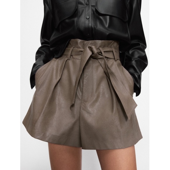 Zara Faux Leather Tie Waist Shorts - Picture 6 of 7